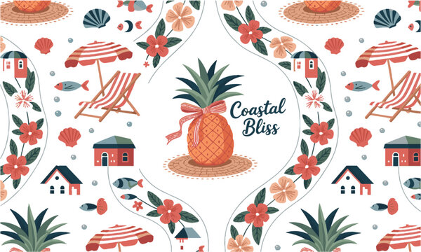 Modern vector illustration style featuring various hand-drawn summer themes, easily editable and scalable.