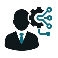 Poster - Dark Silhouetted Businessman Icon with Blue Glowing Technology Network