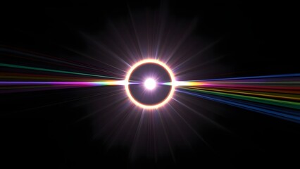 Aufkleber - abstract background with glowing lines | A bright light with an orange ring surrounded by colorful rays against a black background space scene
