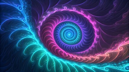 Aufkleber - A vibrant fractal spiral design with swirling patterns in shades of blue pink and purple colors forming a vortex