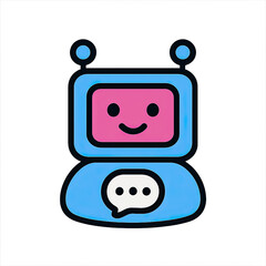 Poster - Friendly Blue Robot Chatbot Icon on Transparent Background