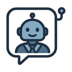 Poster - Friendly Robot Chatbot Avatar Icon in Dark Blue Speech Bubble