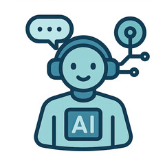 Poster - Friendly Teal AI Robot Avatar with Speech Bubble and Connections