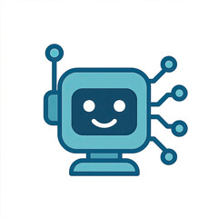 Poster - Smiling Blue Robot Illustration with Circuit Connections on Teal Background