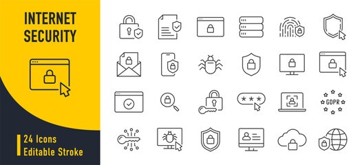 Poster - Internet security web icons in line style. Security, privacy, computer, safety, information, data, protect, padlock. Vector illustration.