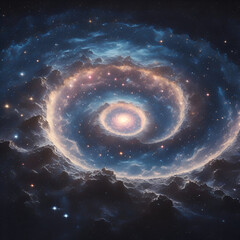 Wall Mural - The text provides a detailed view of a spiral galaxy crater with glowing stars.
