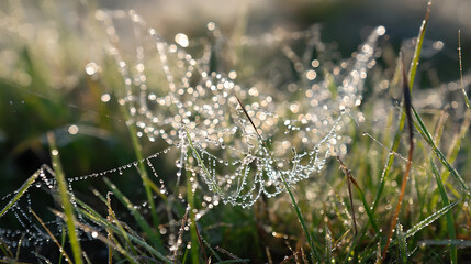 Intricate Spider Webs Adorned with Glistening Morning Dew Drops Captured in Stunning Macro Photography Detail