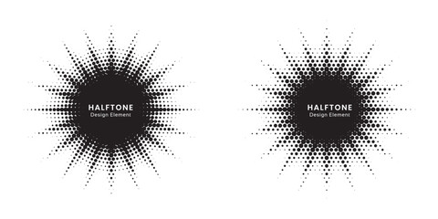 Aufkleber - Halftone Background. Glowing light Halftone effect. Abstract grunge Starburst halftone dots background set. Star Flare, Shine light halftone texture. Retro background, pop art style.