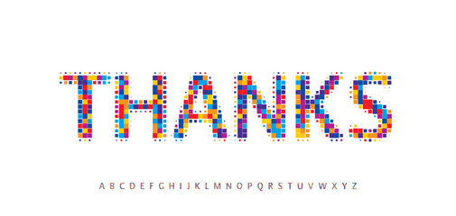 Aufkleber - Thanks for subscribers, colorful pixel mosaic text with playful geometric style. Cheerful vibrant typography for greeting card, headline, party or kids design. Vector illustration.