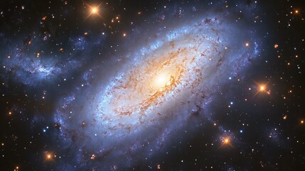 Wall Mural - A distant galaxy with swirling arms and bright center surrounded by countless stars in deep space