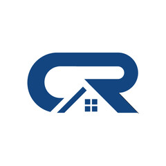 Aufkleber - The image shows a flat monogram logo design of an initial letter CR in blue color with a house roof that looks clean and sharp on a white background 

