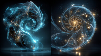 Wall Mural - Abstract blue swirls png set isolated on transparent. Realistic vector illustration of sparkling magic effect, spiral tornado wind, fresh air vortex, glowing neon light trail with shimmering particles