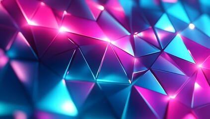 Fototapete - Vibrant neon blue and pink light triangles arranged in an endless tunnel, creating a dynamic background 