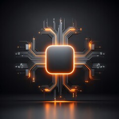 Poster - Illuminated Microchip with Glowing Orange Light on Dark Background