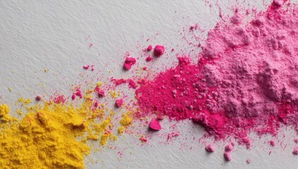 Aufkleber - Bright Pink and Yellow Powder Piles on White Background, Ideal for Beauty Product Promotion and Creative Arts Projects : Generative AI