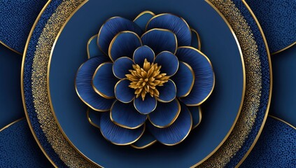 Poster - Abstract Blue and Gold Flower Design, Symbolizing Luxury and Premium Branding, Suitable for Invitations and Elegant Decoration : Generative AI