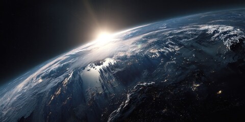 Aufkleber - Earth From Space With Sun Rising Over the Horizon, Showcasing Global Connectivity and Environmental Awareness Campaign : Generative AI