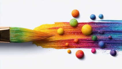 Poster - Rainbow Paintbrush Stroke With Colorful Spheres, Symbolizing Artistic Expression and Creative Innovation for Marketing Campaigns : Generative AI