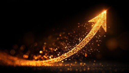 Aufkleber - Golden Arrow Ascending on Black Background, Symbolizing Financial Growth and Career Advancement, Perfect for Business Strategy and Marketing Campaigns : Generative AI