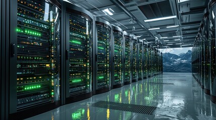 Poster - Modern Data Center, Servers and Mountain View