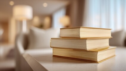 Poster - Stack of Books on a Table in a Bright Room, Representing Knowledge, Education, and a Love of Reading for Personal Enrichment and Lifelong Learning : Generative AI