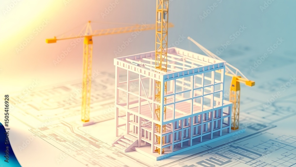 3D paper model of building construction project by architect. AI ...