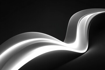 Aufkleber - Abstract Flowing White Ribbon on Black Background, Ideal for Modern Technology and Innovation Presentation Slides : Generative AI
