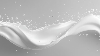 Poster - Abstract White Liquid Swirl With Floating Spheres, Symbolizing Purity and Innovation in Product Design and Scientific Research : Generative AI