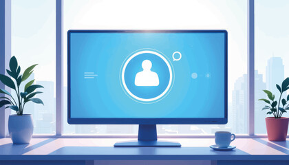 Poster - Futuristic AI assistant interface displayed in bright workspace, innovation
