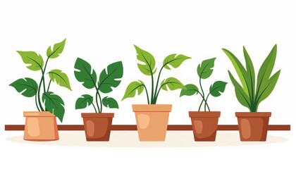 Poster - Indoor garden with green plants in geometric pots, modern minimalism
