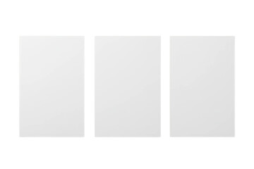 three blank white cards isolated on transparent background