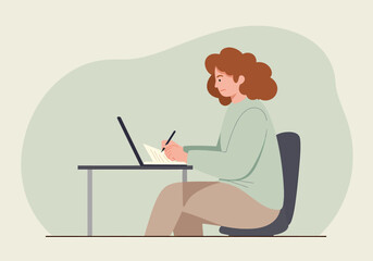 Poster - Woman Working from Home Taking Notes with Laptop