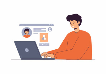 Aufkleber - Male Freelancer Working Remotely on Laptop Profile Page