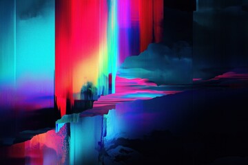 Fototapete - Vibrant glitch art depicting abstract digital landscape with vivid colors