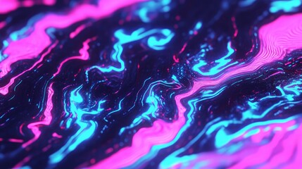 Poster - Abstract vibrant pink and blue liquid swirls, digital art