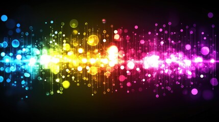 Poster - Vibrant rainbow lightwave with bokeh effect on dark background