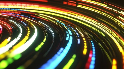 Poster - Vibrant, swirling light trails forming concentric circles in dark background