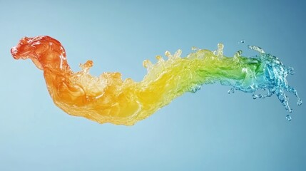 Poster - Vibrant rainbow liquid flowing dynamically against a light blue backdrop
