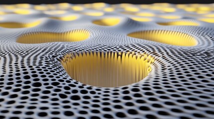Poster - Abstract 3D render of a textured surface with glowing holes and a lattice pattern