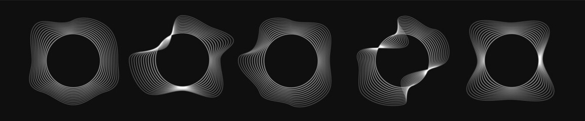 Poster - Set of round curved frames with dynamic wavy stripes