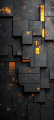 Poster - Geometric design with black and gold blocks creating a modern abstract artwork