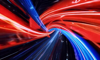 Wall Mural - neon tunnel spirals with glowing red and blue lights, creating a sci-fi vortex effect ideal for warp