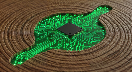 Poster - intertwining of nature and technology, concept of ecology . Generative AI
