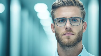 Poster - CEO Business executive walking through an office hallway with a determined expression.
