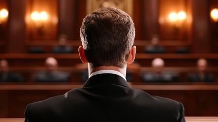 Poster - Law Arbitration discussion between legal representatives in a formal setting.
