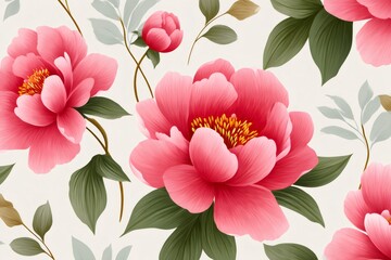 Poster - Elegant pink peonies blooming seamless pattern on light background