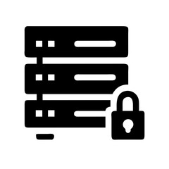 Poster - Secure server rack icon, black and white, for website design