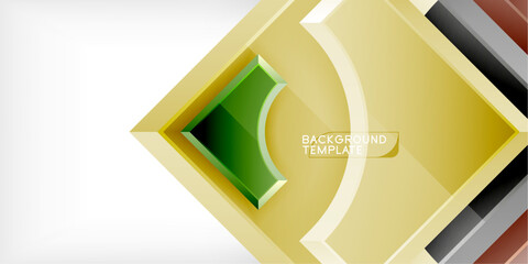 Aufkleber - Abstract golden design. Geometric shapes overlap, creating dynamic visual effect. Green accent adds contrast against dark background. Modern template.