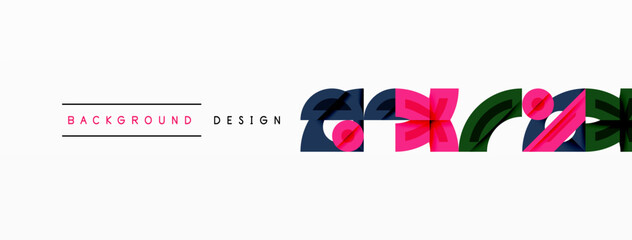 Poster - Abstract design features overlapping colorful shapes. Minimalist style with text elements, simple background. Modern graphic composition.