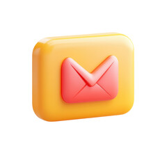 Poster - A vibrant 3D email icon in a sunny orange square symbolizing digital on transparent background